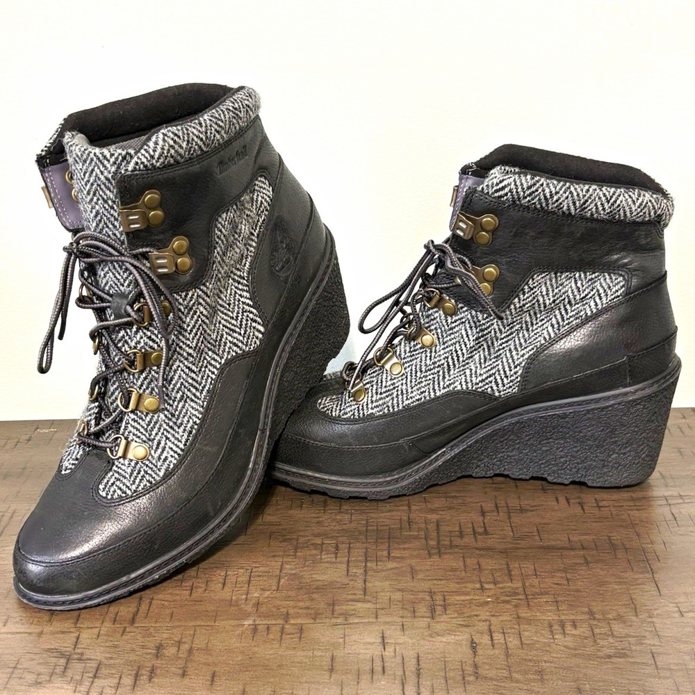 Timberland Harris Tweed Herringbone Alston Hiker Wedge Lace-Up Boot Women's 11